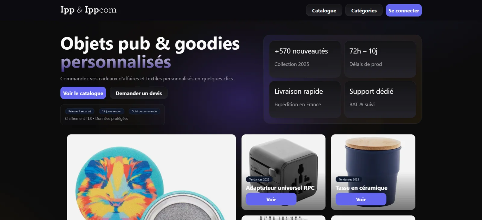 Capture réelle de la page d’accueil IPPCom Goodies